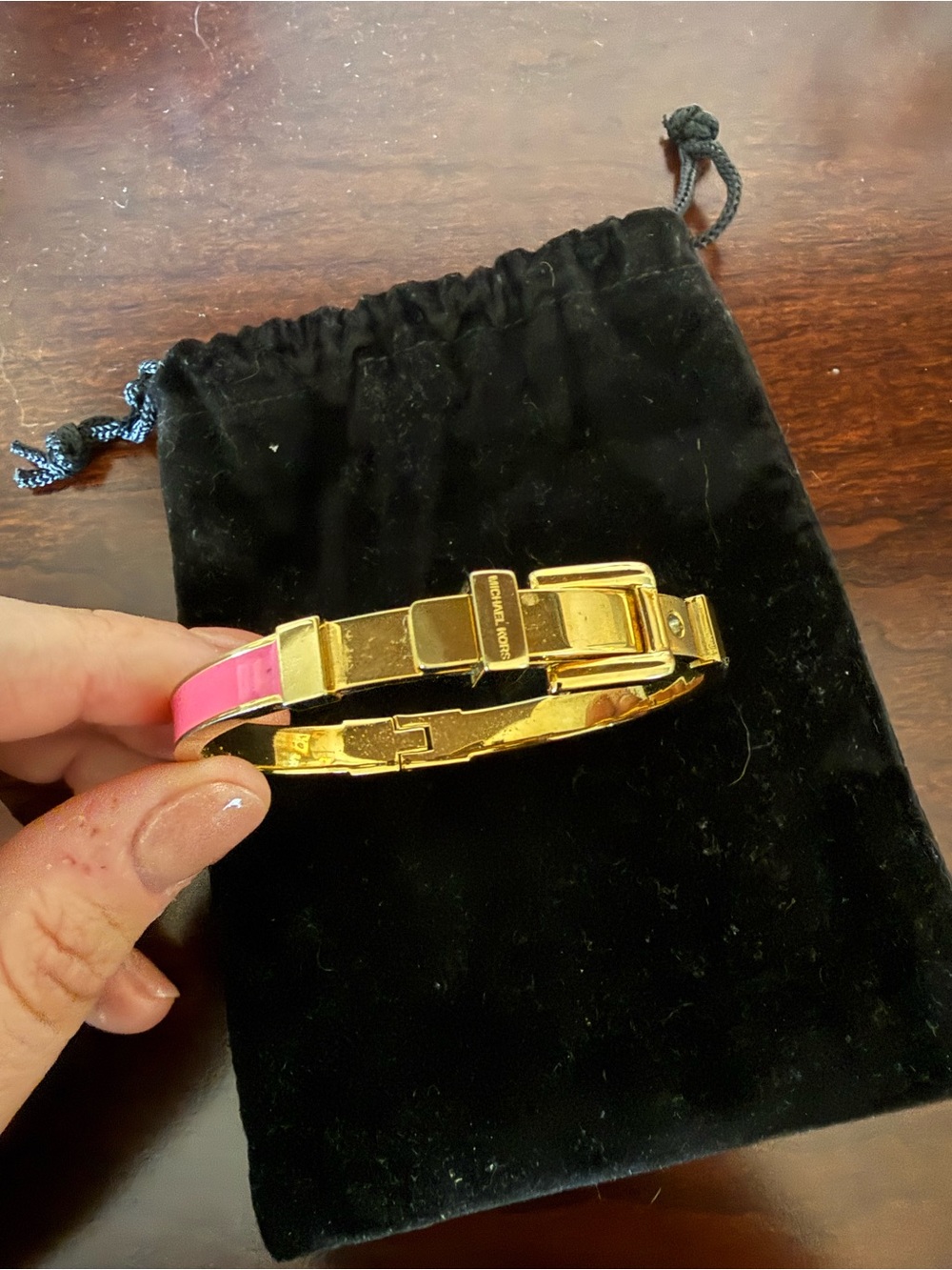 Michael Kors Gold and Pink Enamel Hinged Bracelet